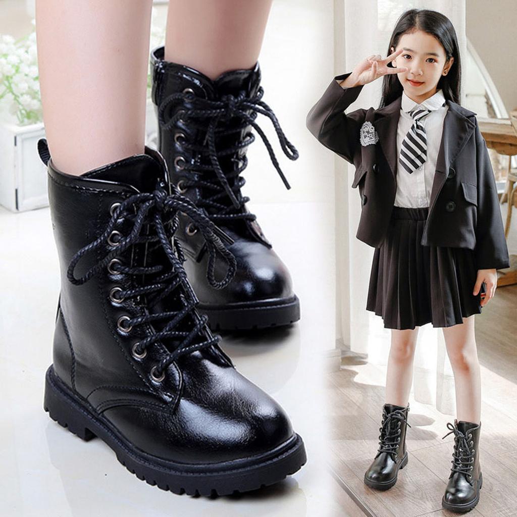 Girls Boots Short Booties Side Zipper Soft Bottom Leather Dress Riding Boot For Kids