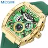 Quartz Watch for Men Waterproof Silicone Strap Fashion Tonneau Case Chronograph Sport Wristwatch with Date Luminous Hands