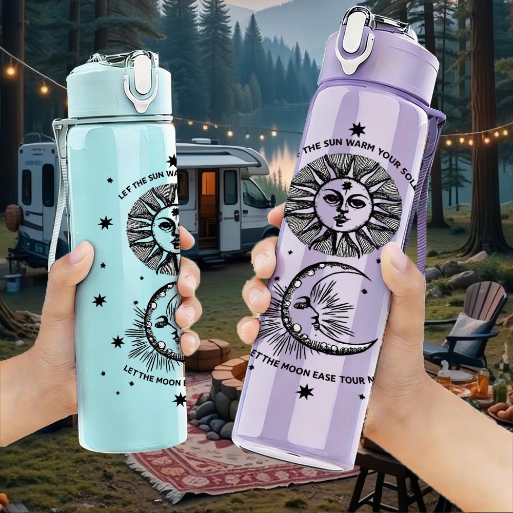 1PC Moon Sun Celestial Bohemian Art Print 750ml Color Plastic Sports Water Bottle Leakproof Flip Straw Lid Suitable for Sports Office Home Use