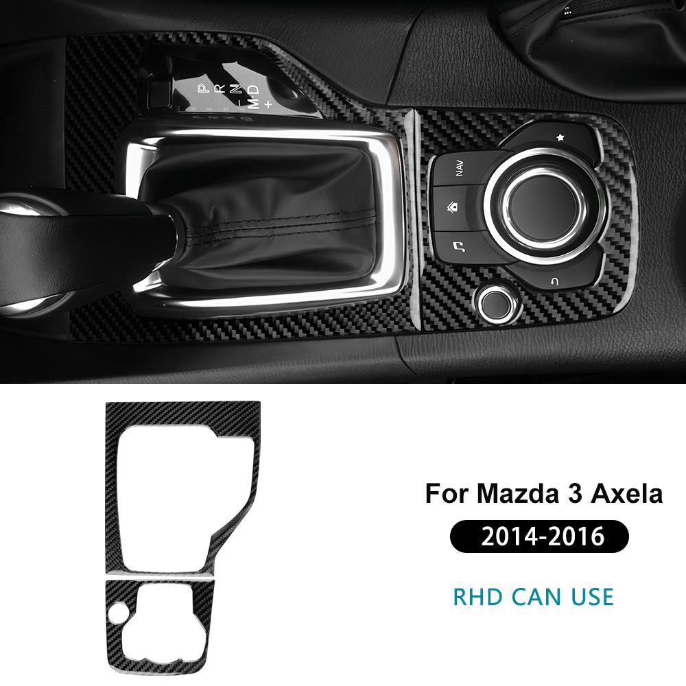 Echter Weicher Karbonfaser-Aufkleber für Mazda 3 Axela 2014 2015 2016 LHD RHD Auto Automatik-Schaltknauf-Panel Innenraumverkleidung Zubehör