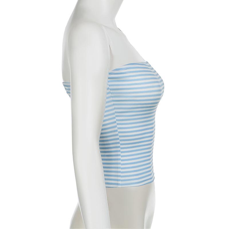 Women Cropped Tube Tops Strapless Off Shoulder Backless Short Tank Summer Party Club Striped/Solid Mini Vest New