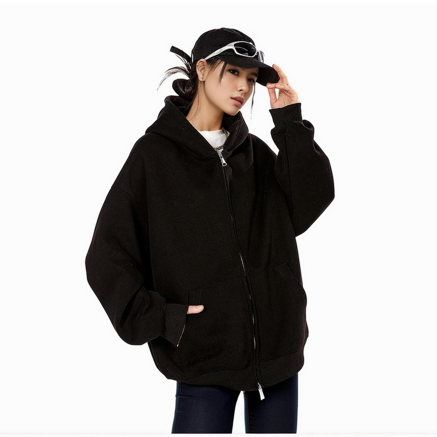 

Unisex 420G Heavyweight Gray Hooded Cardigan: Trendy Spring/Autumn Jacket M чорний