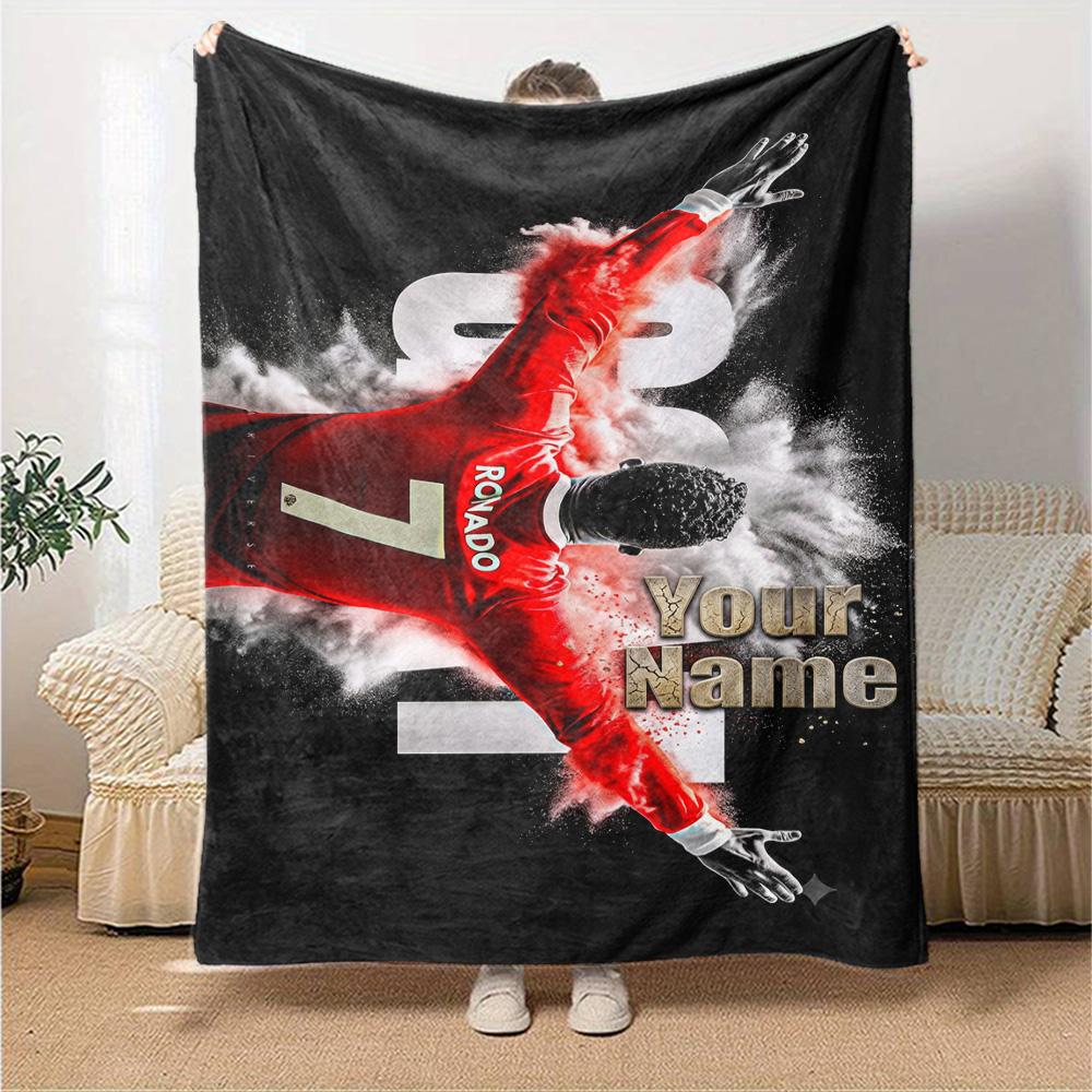 Cristiano Ronaldo (152) Personalized Name Blanket Multi-purpose Personalized Blanket Soft Warm Cozy Perfect for Livingroom Sofa Home Decor Picnics