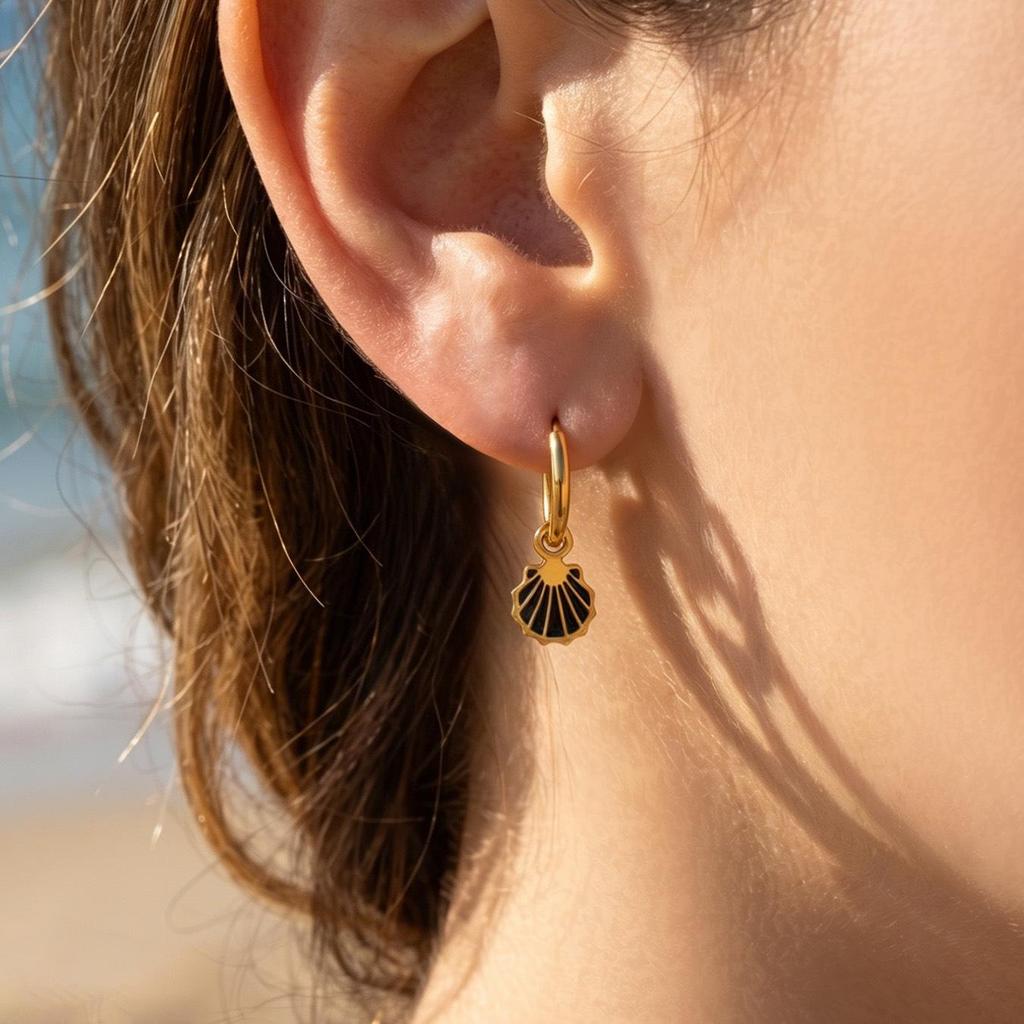 European Stainless Steel Shell Pendant Earrings: 18K Gold-Plated Fashionable High-End Ear Cuffs