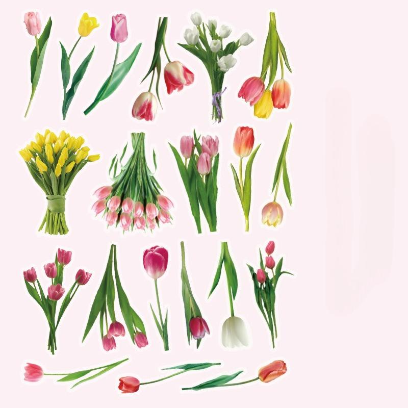 40Pcs Fresh Flowers Plants Stickers DIY Decoration PET Waterproof Stickers for Planners Scrapbooking Laptops