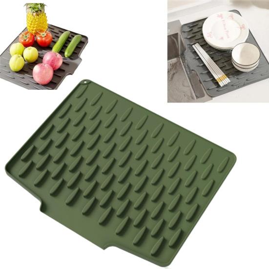 Dish Drying Mat Silicone Heat Resistant Kitchen Countertop Mat Non-Slip Kitchen Drying Mat Protects Surfaces