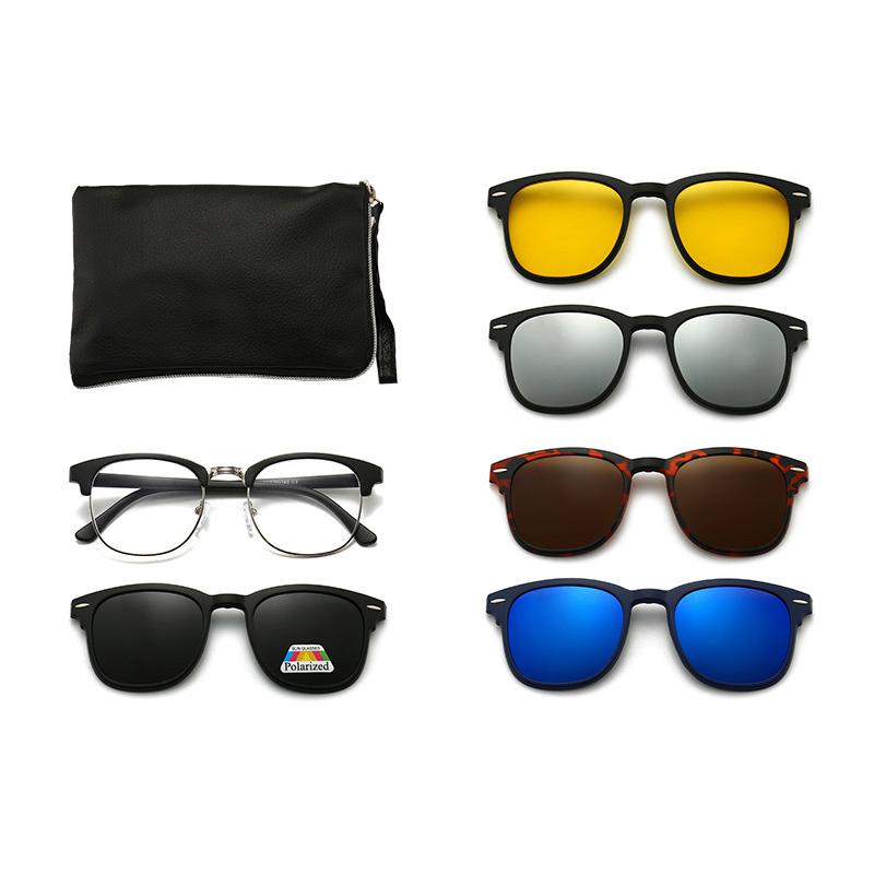 Polarized Sunglasses Men Women 5 In 1 Magnetic Clip On Glasses Optical Prescription Eyeglass Frames Magnet Clips