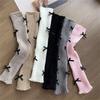 Women Girls Ribbed Knit Solid Color Leg Warmer Aesthetic Elegant Sweet Bowknot Footless Long Socks Ruffled Leg Covers
