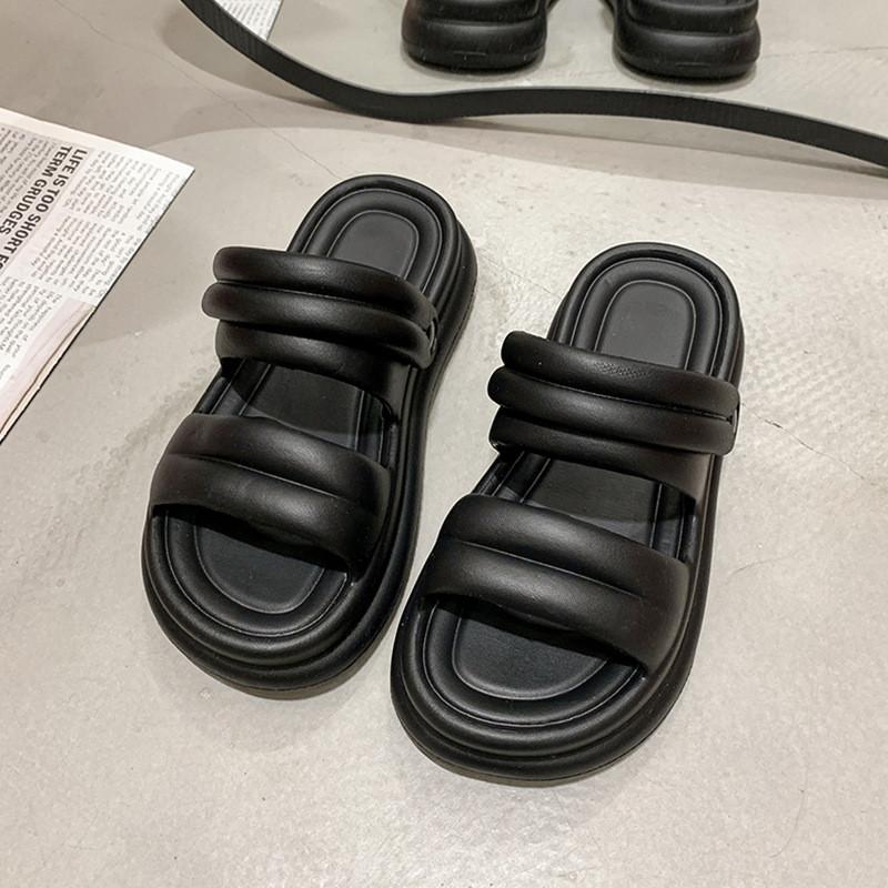Stylish Women's Thick Sole Slippers Summer Casual One Strap Beach Sandals Available In Black And White