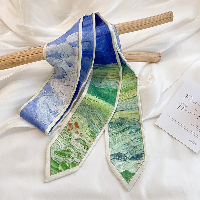 High Grade Hairband Silk Feel Neckerchief Women Scarf Long Skinny Headbands Cute Tie Scarves Luxury Print Bag Scarf For Ladies