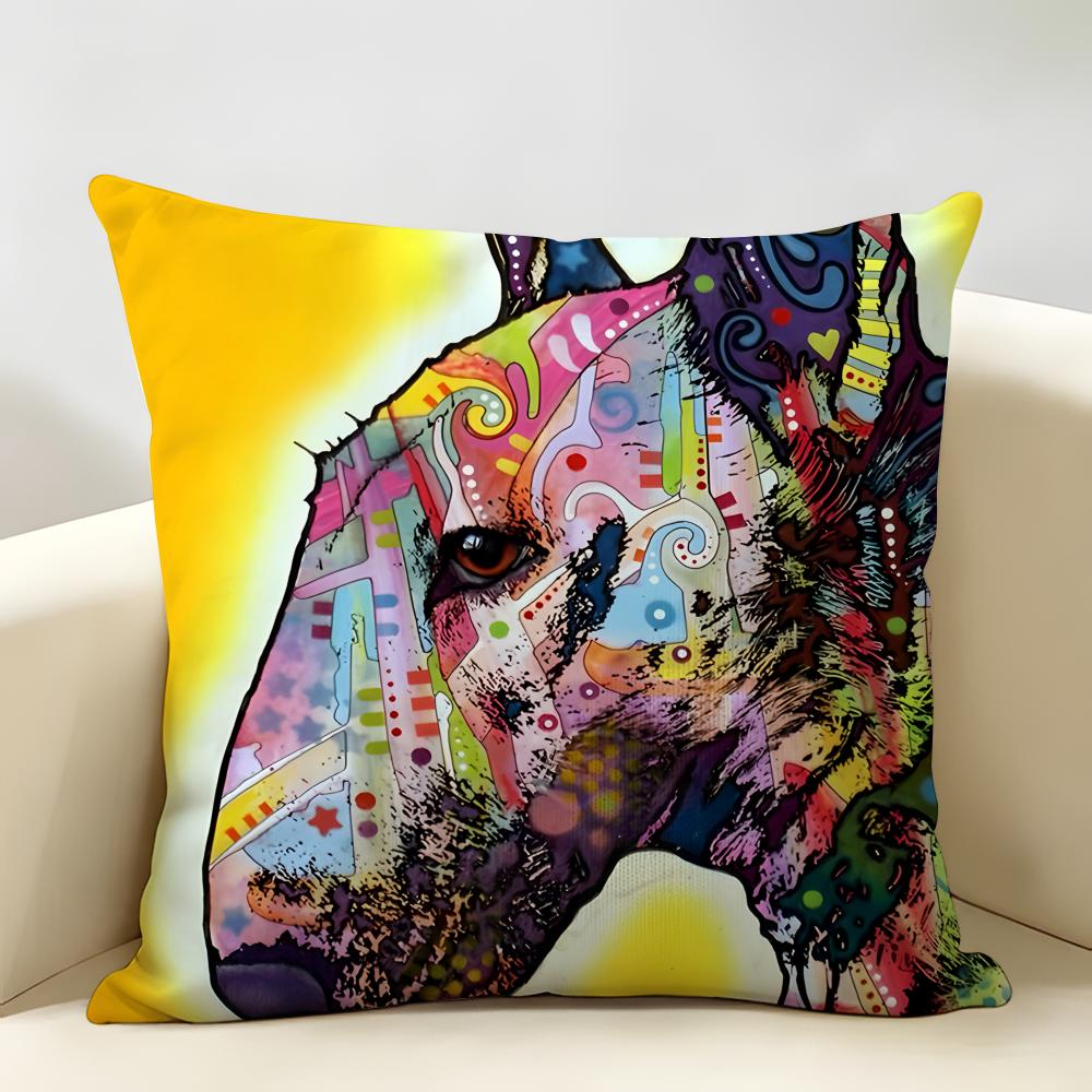 Housse de Coussin Série Bull Terrier Dessin Animé Lin Naturel Tissu Biologique Impression Double Face Décoration de Chambre Canapé Housse de Coussin