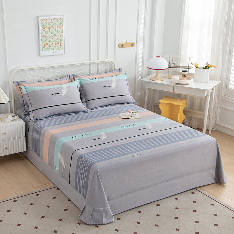 Simple Geometric Pattern Bed Sheet Set 100% Cotton Skin Friendly Flat Sheets with Pillowcase Thickened Queen Size Bedding Set