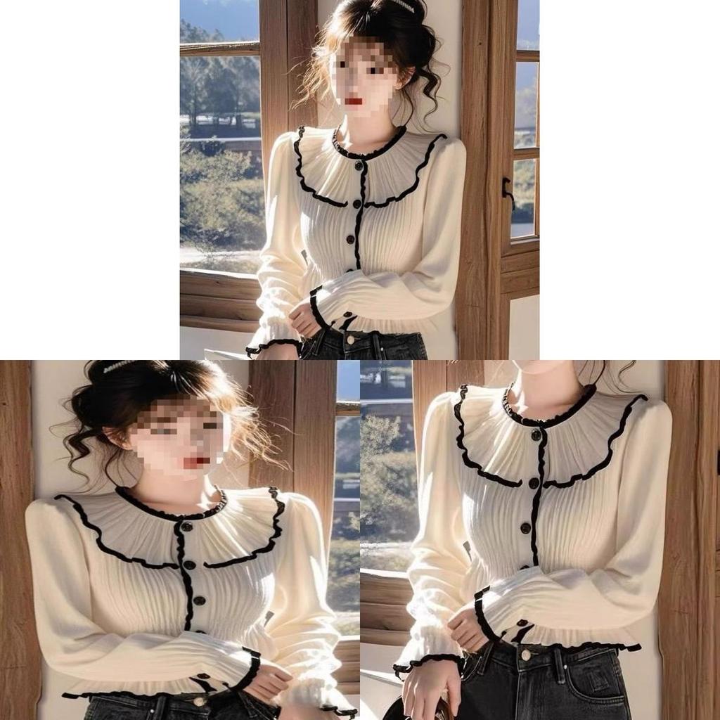 French Chic Long Sleeve Shirt With Ruffle Details For Elegant Spring Fashion
