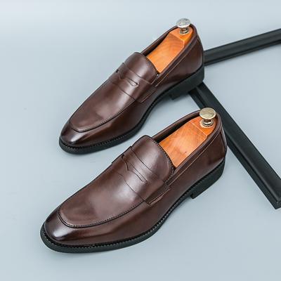 Fashion New Designer Men's Pointed Brown Patented  Leather Wedding Shoes Male Penny Loafers Formal Dress Footwear Zapatos Hombre