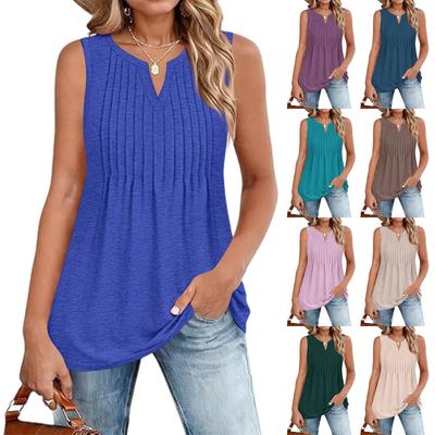 Women's Fashionable  V-neck Loose Casual Pleated Sleeveless Vest Top