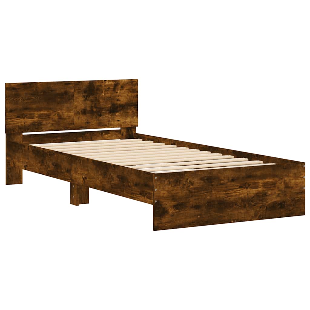 Bed Frame with Headboard Smoked Oak 100 x 200 cm Wood Based Material