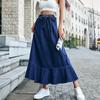 Women Elastic High Waist Bandage  A Line Ruffles Jean Denim Skirt