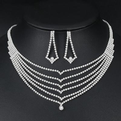 Mode Persoonlijkheid, Bruidsaccessoires Elegante Glanzende Strass Oorbellen Oorbellen Ketting Set