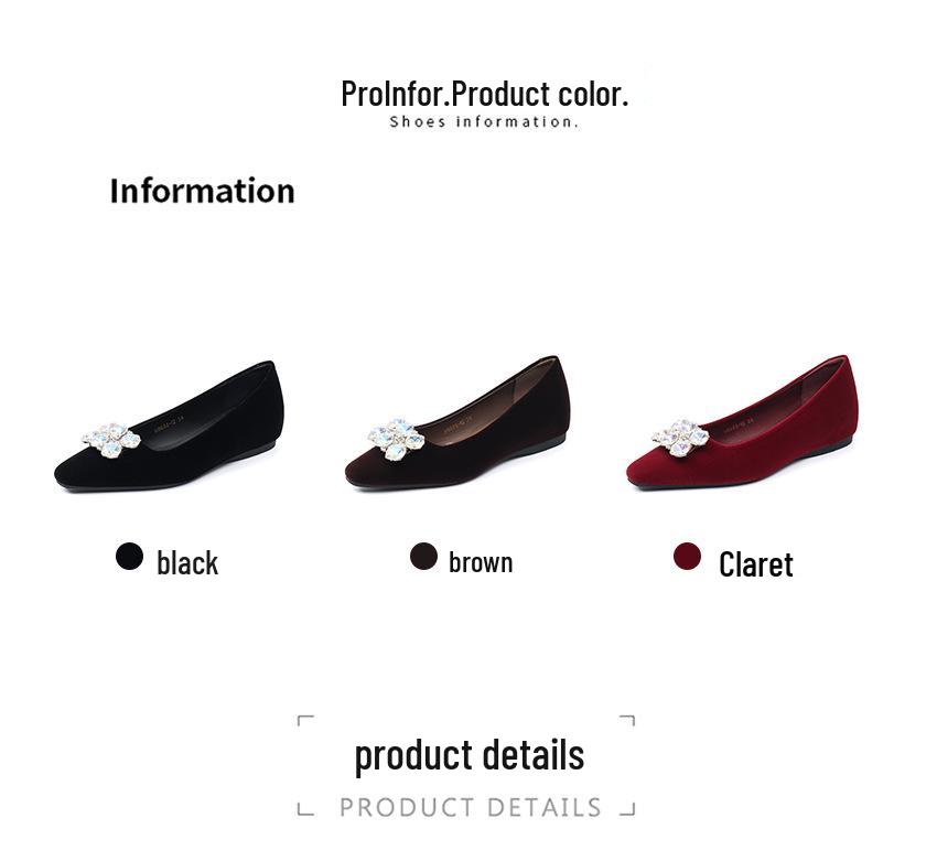 Burgundy Suede Rhinestone Flats with Square Toe - Women's Low Heel Slip-On Shoes for Autumn/Winter 2025.