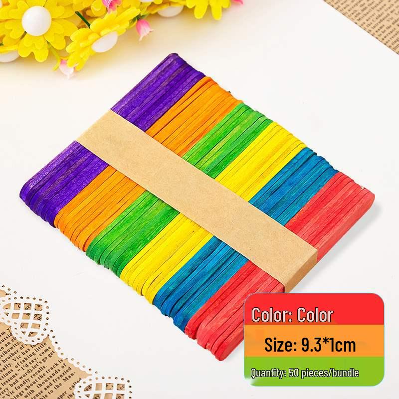 Colored Wooden Popsicle Sticks for DIY Crafts - Ideal for Kindergarten Projects and Handmade Creations.