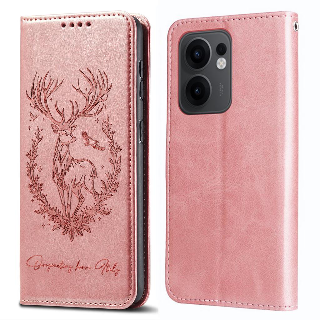 For Oppo Reno13 F 5G Stand Case Lucky Deer Imprinted Magnetic Closure Leather Wallet Phone Cover