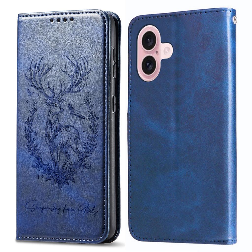 For iPhone 16 Plus Stand Case Lucky Deer Imprinted Magnetic Closure Leather Wallet Phone Cover