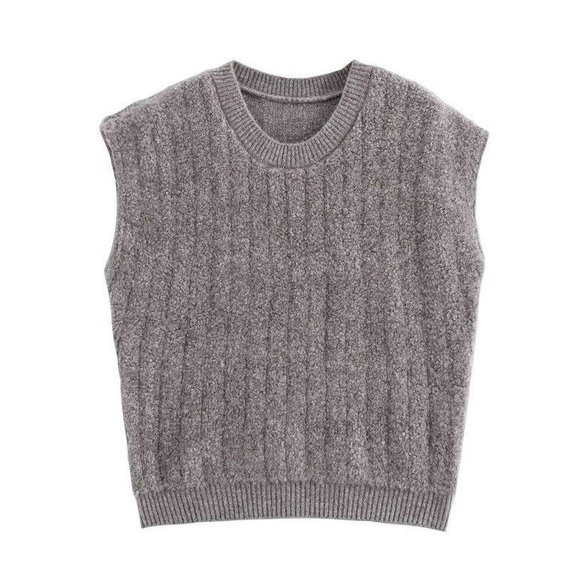Kaslead New Arrival Women's Clothing Fashion Style Fashion round Neck Vertical Stripes Pullover Knitted Sweater Vest