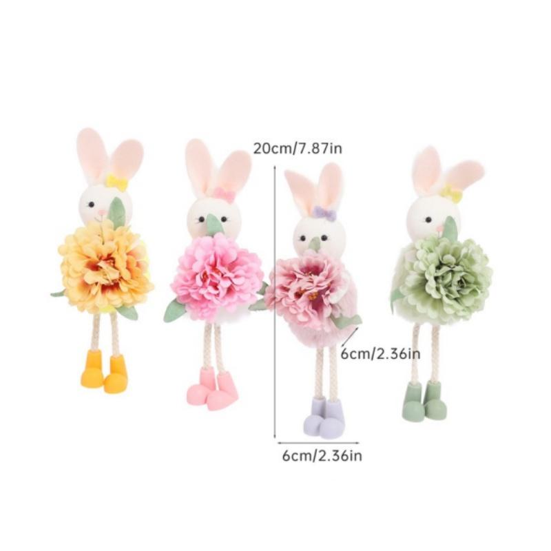 Easter Bunny Decor Cute Rabbit With Flower Hanging Ornaments For Tabletop Mantel Holiday Home Party Table Decorations Gift