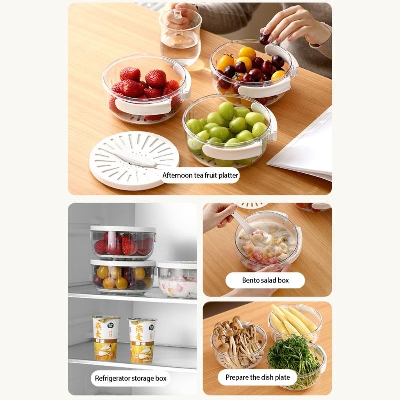 Food Grade Fruit Veggie Cleaning Basket Efficient Rotating Lid Fruit Veggie Strainer Storage Bowl For Refrigerators