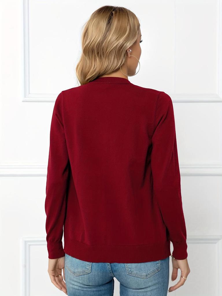 2025 Women's Crew Neck Knitted Cardigan with Long Sleeves