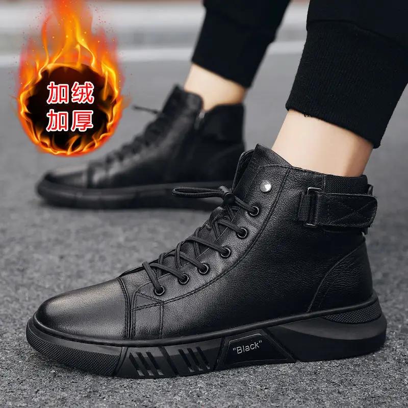 Mode Herren Lederstiefel 2024 Trends Marke Motorrad Fahrschuhe High Top Casual Bequeme wasserdichte Plattform Arbeitsstiefel