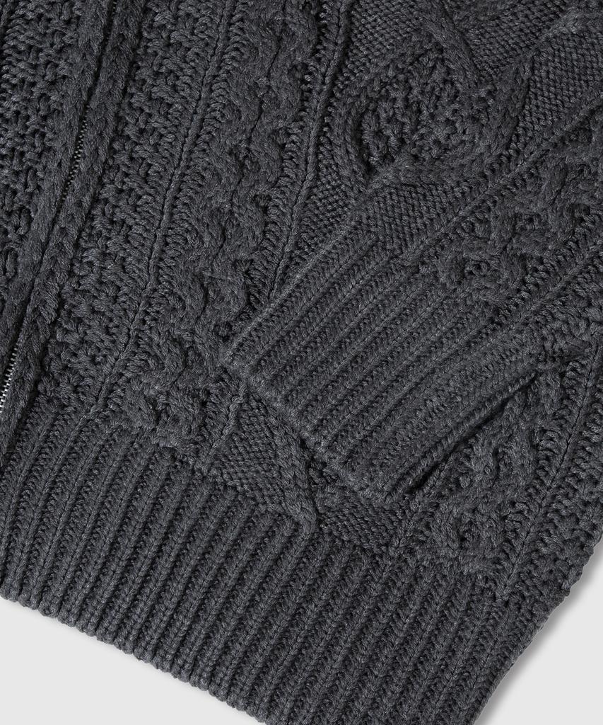 Lemain Second 2Way_Aran Washable Oversized Cable Hooded Zip-Up Knit [Charcoal]