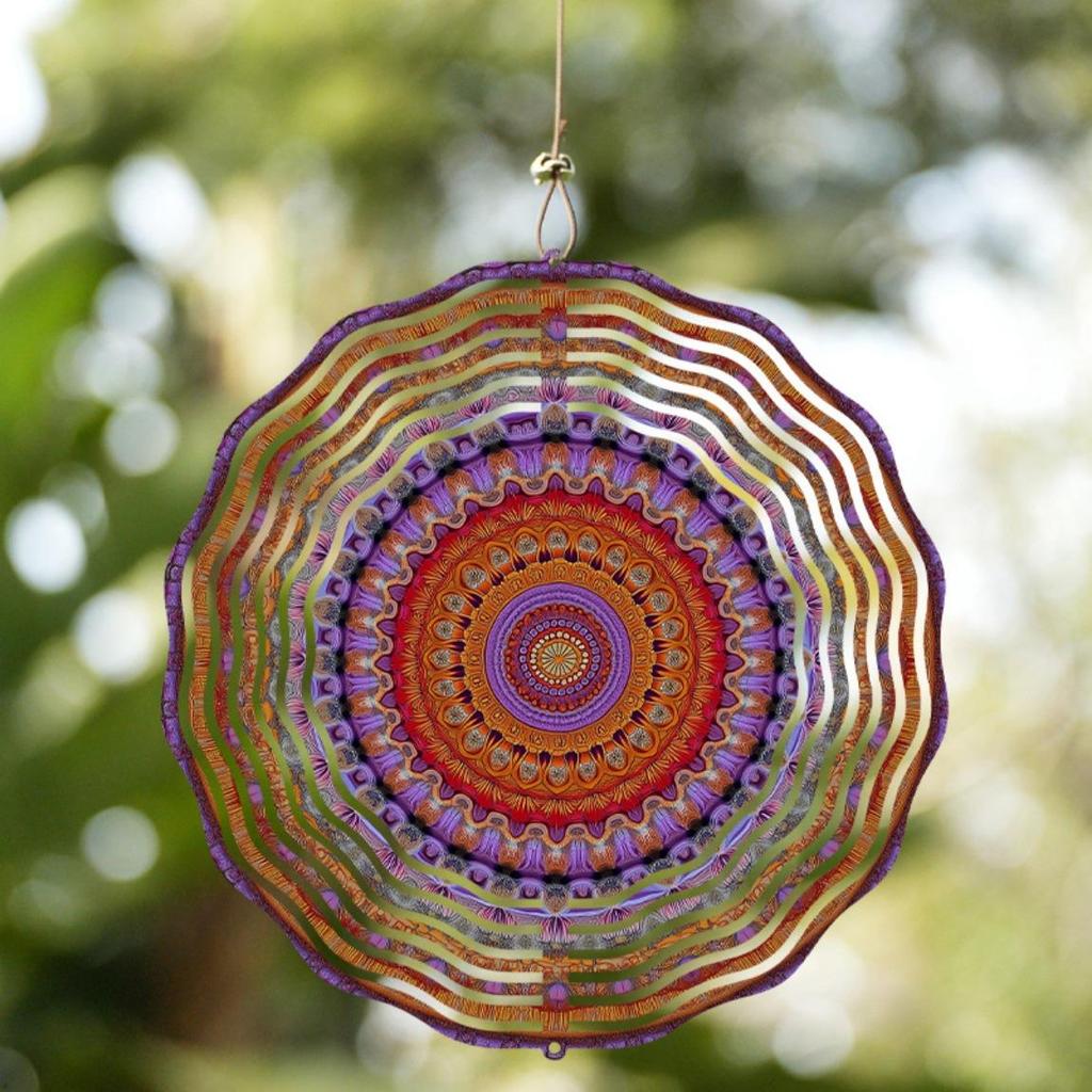 10 Zoll Metall Windspiel Außen Mandala Gartendeko mit 360 Drehhaken Windbetrieben Keine Batterie Kunst Geschenk für Terrasse Balkon