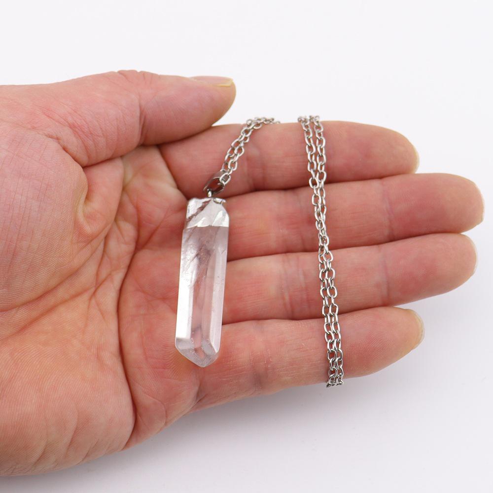 European & American Style Natural White Crystal Column Pendant Necklace for Women - Long Crystal Bar Design (N776)