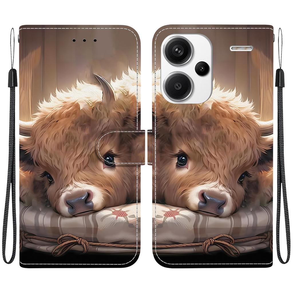 Handgefertigte PU-Leder-Klapphülle für Xiaomi Redmi Note 13 Pro+/ Note 13 Pro Plus 5G Rutschfeste Stoßfeste Hülle mit Handschlaufe & Herz/Rose Katze Designs