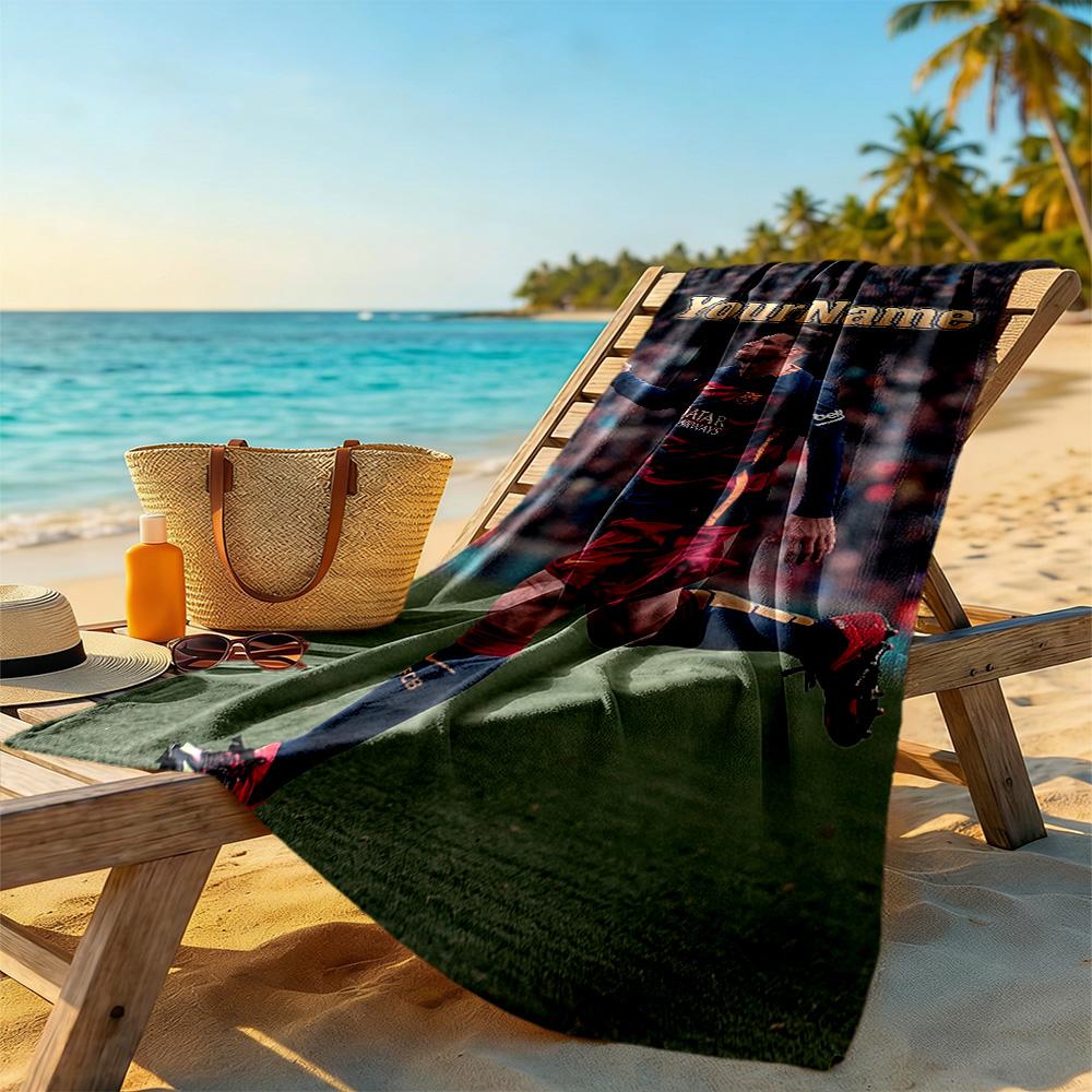 Messi Personalisierter Name Strandtuch Schnelltrocknend Weiche Mikrofaser Geeignet für Schwimmen Fitnessstudio Camping Yoga Urlaub