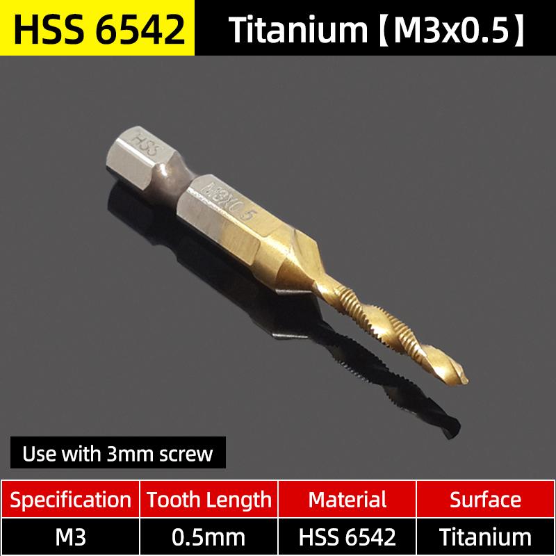 Hex Screw Thread Metric Tap Drill Bits Set HSS Titanium Composite Countersink Drill Reamer Metal Tapping Chamfering Tool Kit
