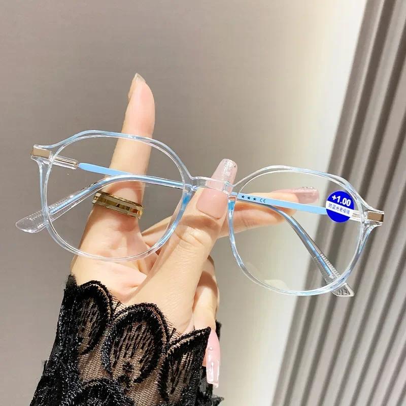 Fashion Transparent Round Frame Reading Glasses High-definition Elderly Anti-blue Light Presbyopia Finished Hyperopia Eyeglasses