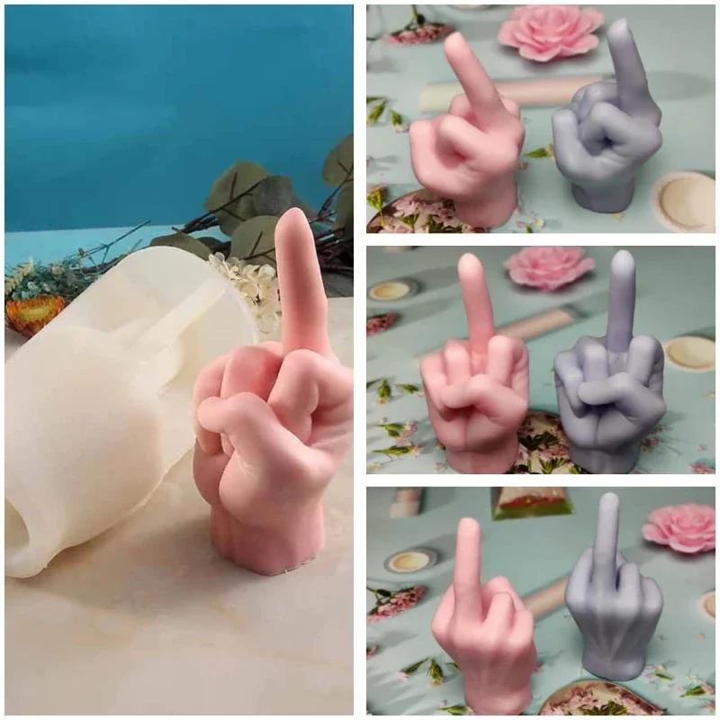 3d DIY Middle Finger Gesture Silicone Candle Mold Gypsum Form Carving Art Aromatherapy Plaster Home Decoration  Wedding Gift