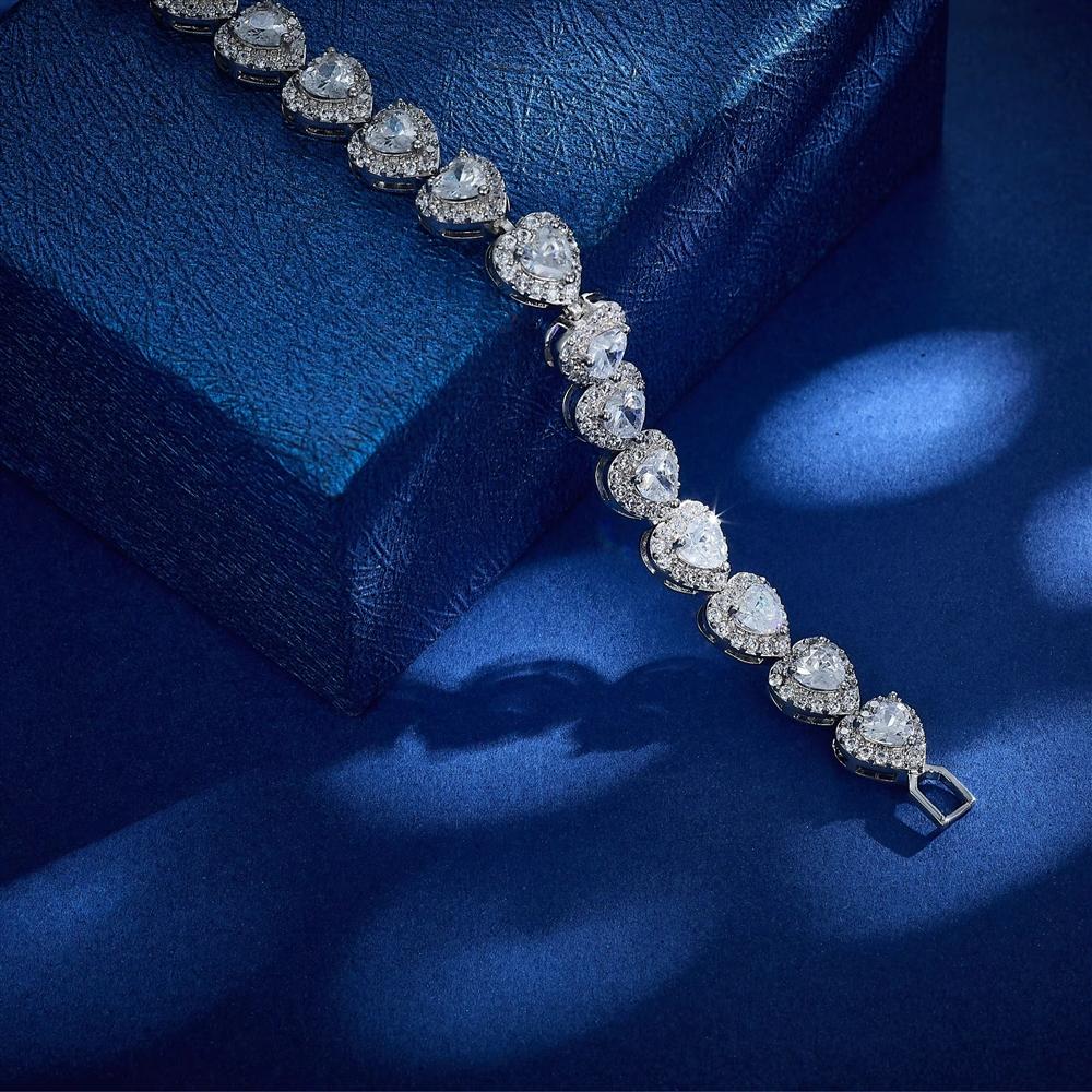 Heart Shaped Cubic Zirconia Tennis Bracelet for Women Trendy Copper for Anniversary Gift