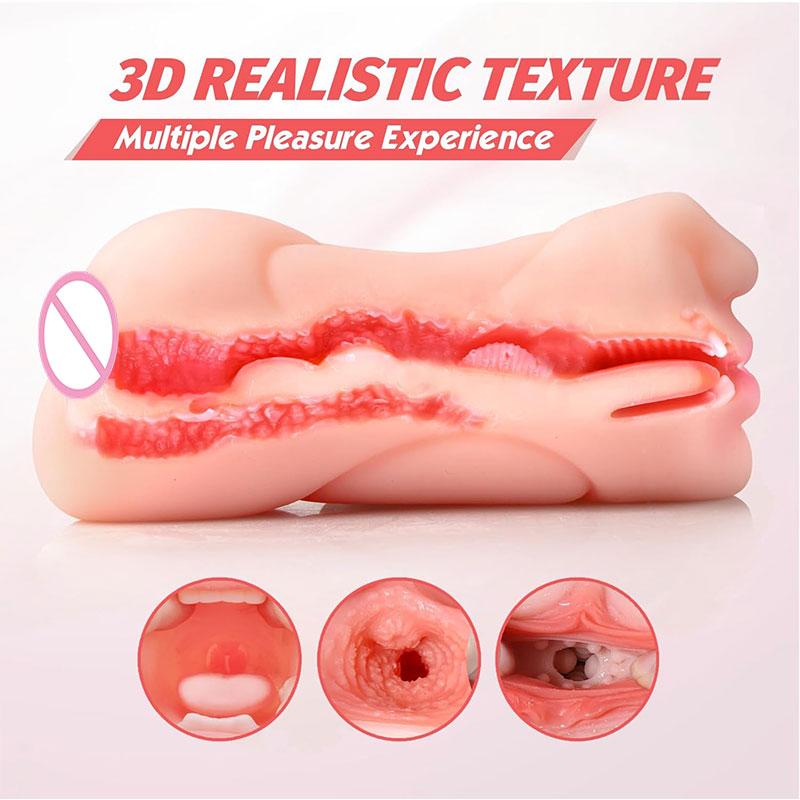 1/3 in 1 Male Masturbator Pocket Pussy 3D Textured Sex Toy with Realistic Vaginal Tight Anus Stroker