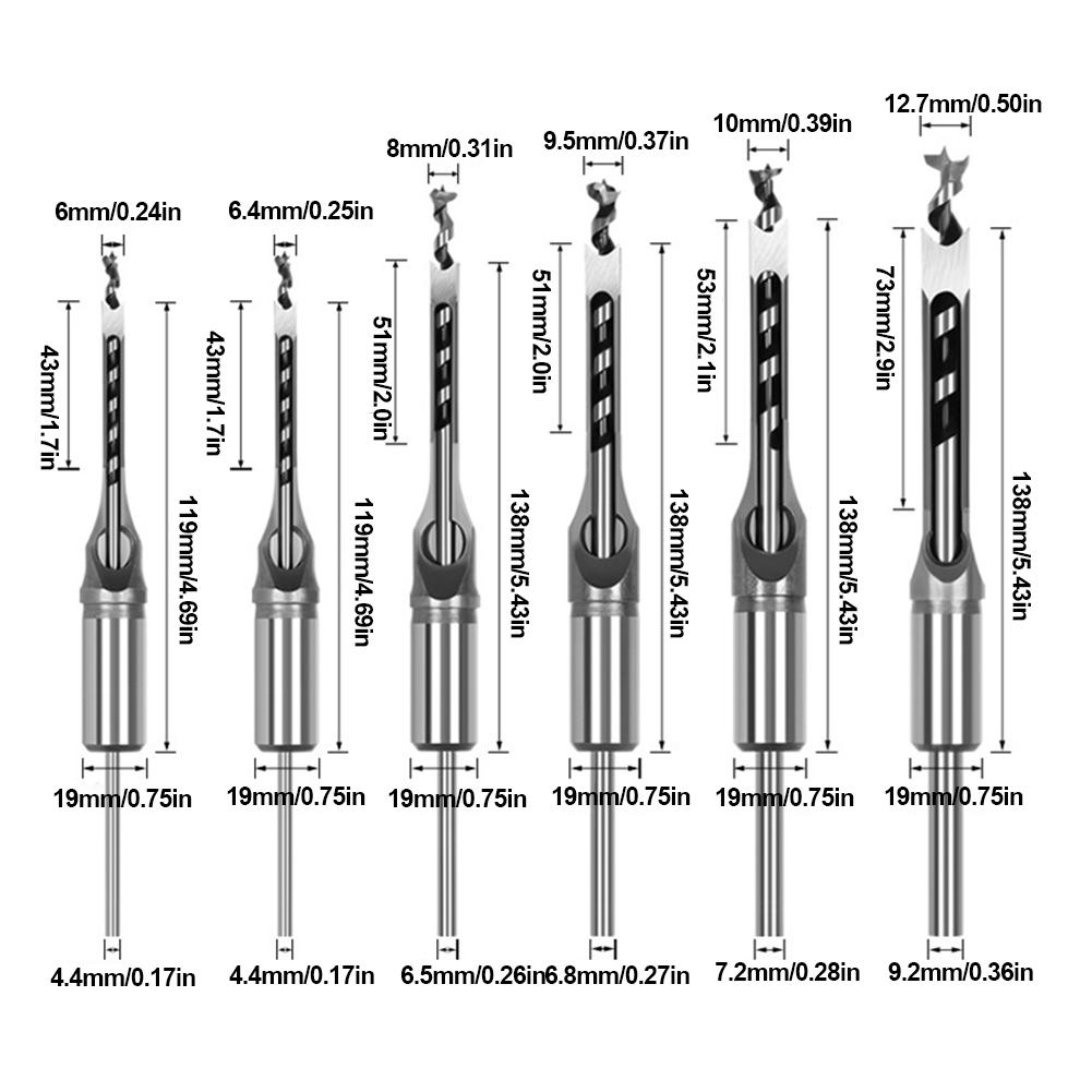 6-12.7mm HSS Vierkantlochbohrer Vierkantbohrer Stemmeisenbohrer-Set Vierkant-Holzbohrer DIY Möbel