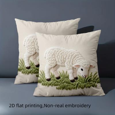 1 Pieces Embroidered Sheep Pattern Pillow Cushion Cover Polyester Pillowcase, Sofa Decorative Cushion Cov Headboard Pillow