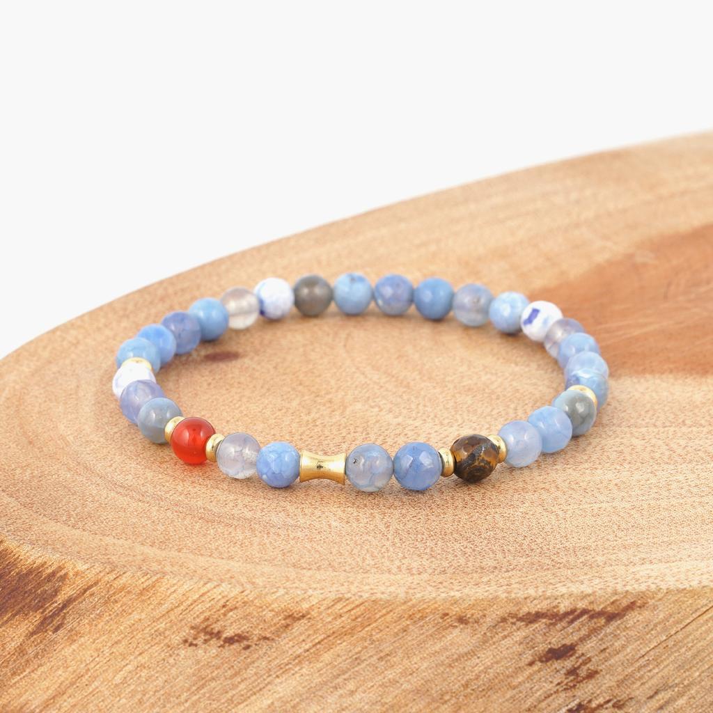 Jbans Classic Gold Brass Point Aqua Blue Cut Agate Gemstone Bracelet (C2501Ac1246_Bl)