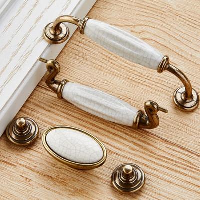 Antique Ceramic Cabinet Handles White Wardrobe Door Handle Knobs Drawer Pulls  Closet Dresser