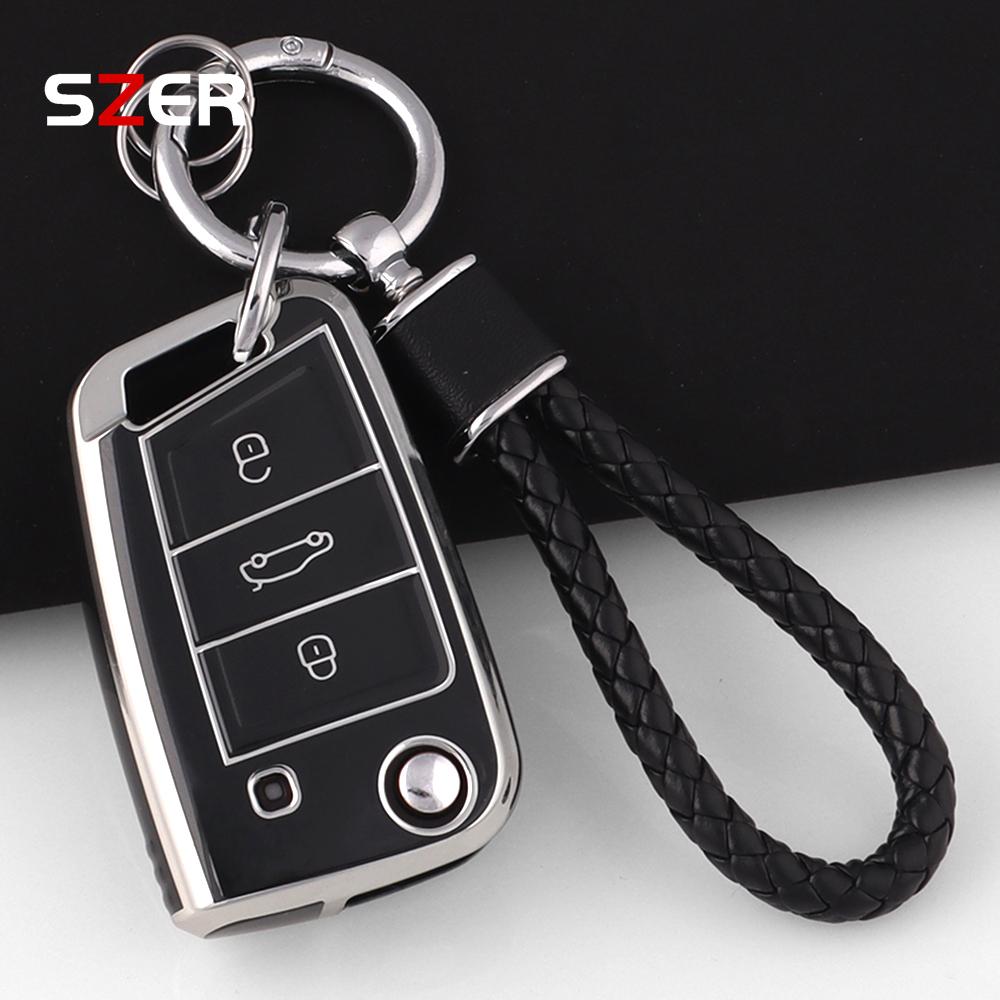 TPU Car Flip Key Case Cover Shell For VW Volkswagen Golf 7 MK7 Tiguan MK2 For Seat Ateca Leon FR Ibiza For Skoda Octavia Kodiaq