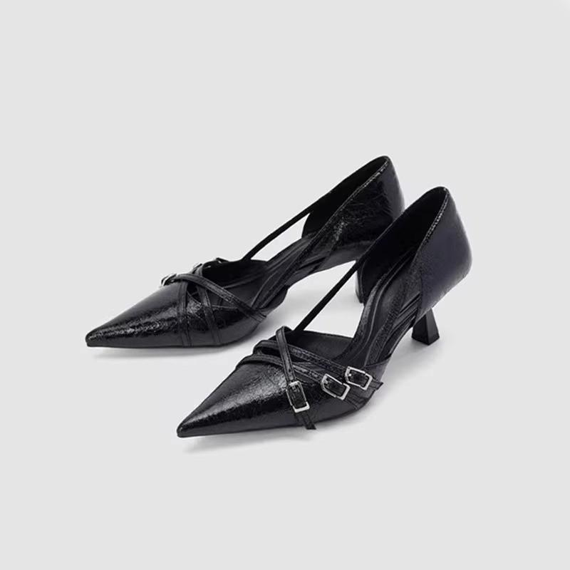 Fashion Temperament Fine Heel Single Shoes Summer New Pointed Head Shallow Mouth Metal Buckle Anti-slip Wear-resistant High Heels