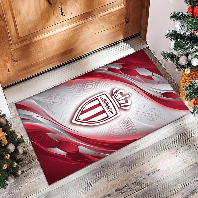 Monaco FC Soccer Football Pattern Soft Area Rug Non Slip Indoor Floor Carpet Sports Decor Mat for Bedroom