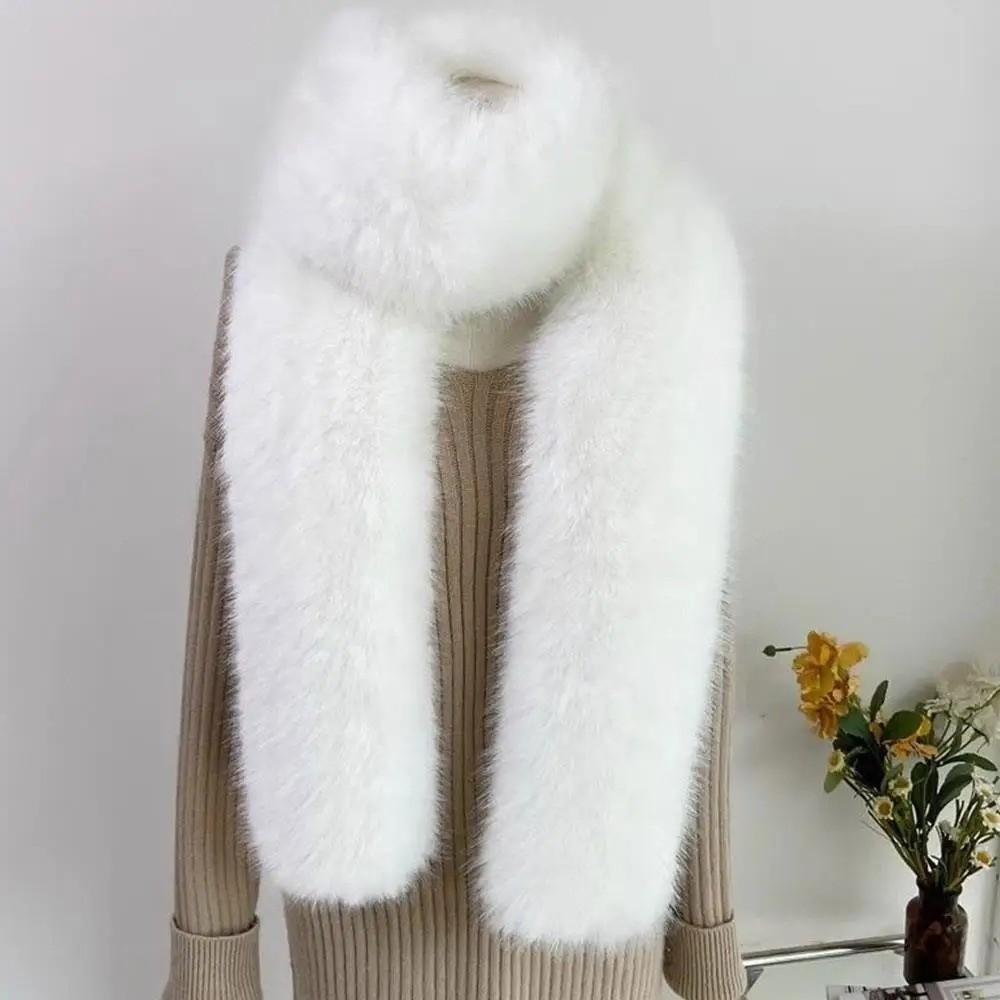 Long Plush Neck Warmer Solid Color Fluffy Long Scarf Fashion Imitation Mink Fur Scarf Winter