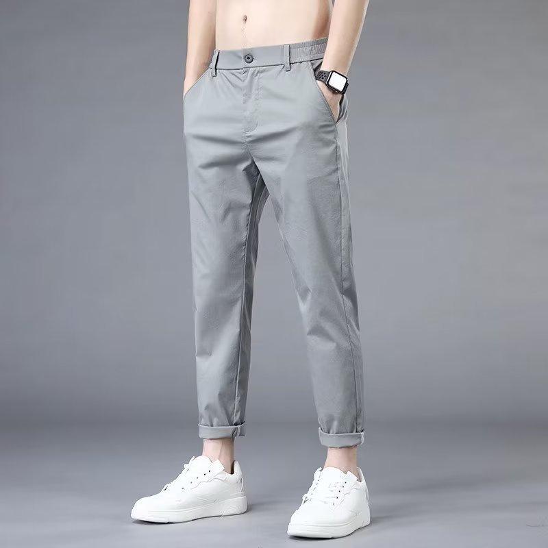 Ice Silk Casual Pants for Men Summer Thin Sports Boys Boys Trousers Straight Loose Men's Nine-point Pants